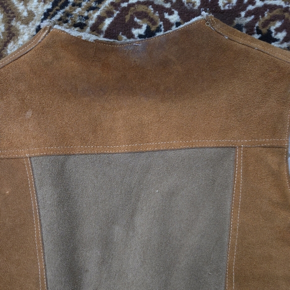 Vintage Western Leather Suede Vest 70s Faux Shearling 1970s Patchwork Distressed - Picture 7 of 16